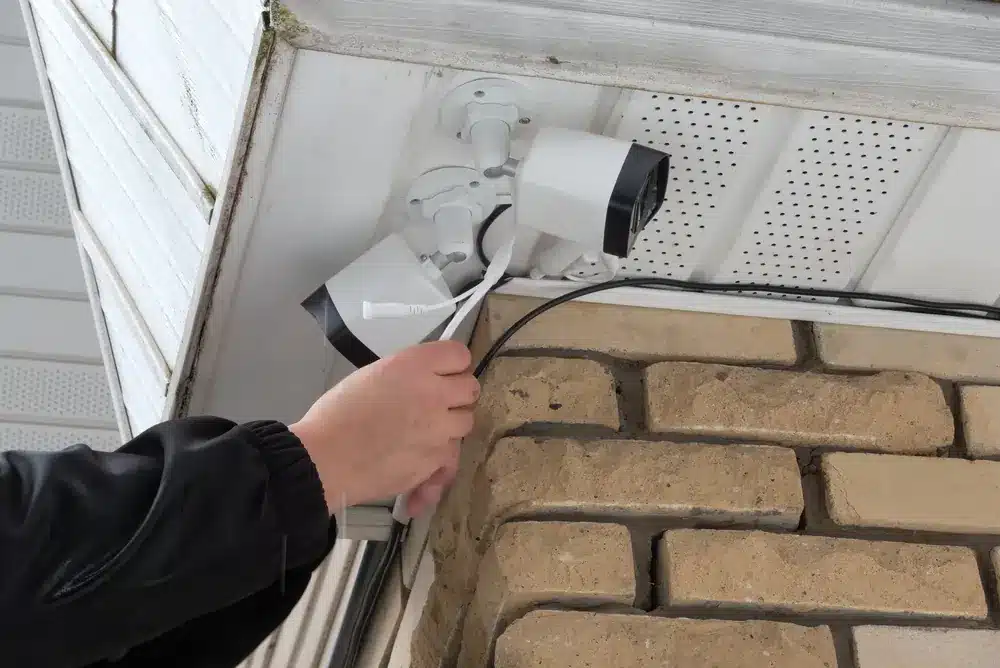 Instalacja kamer monitoringu na elewacji budynku